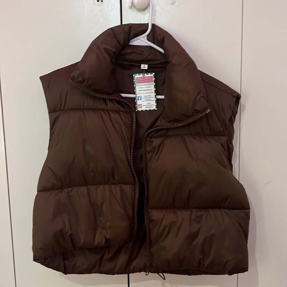 brown puffer vest